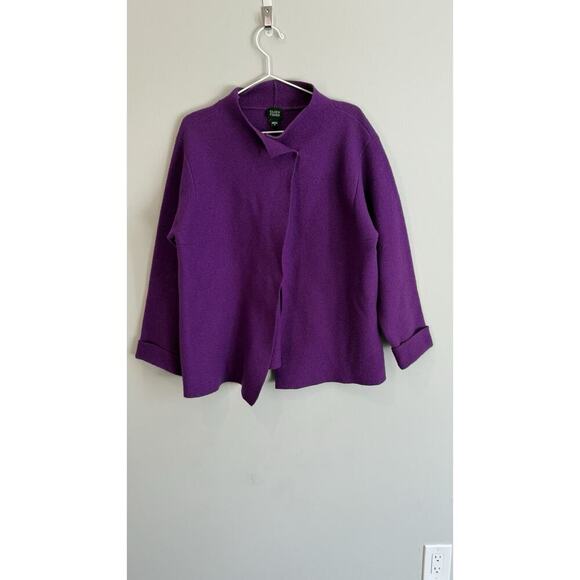 Eileen Fisher Womens Purple Wool Coat Cape Open Front Cuff Sleeves Size S 1796 - Picture 3 of 10
